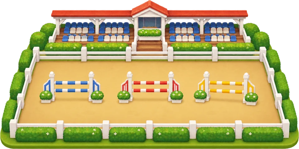 Show jumping arena with coloured fences